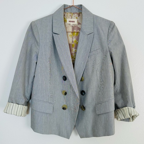 Kenzo double breasted blazer and wide leg pants striped 100% cotton suit - Picture 11 of 16